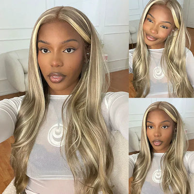 Platinum Balayage On Blonde Hair 3D Body Wave 13x6 HD Lace Front Human Hair Wigs - KissLove Hair