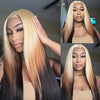 Blonde Brown Ombre Wig Bone Straight 13x4 HD Lace Front Human Hair Wigs