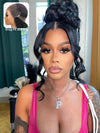 KissLove Pre Styled Flexible Fit Invisi-Drawstring 360 Lace Wig Body Wave High Bun Style Wig with Bangs