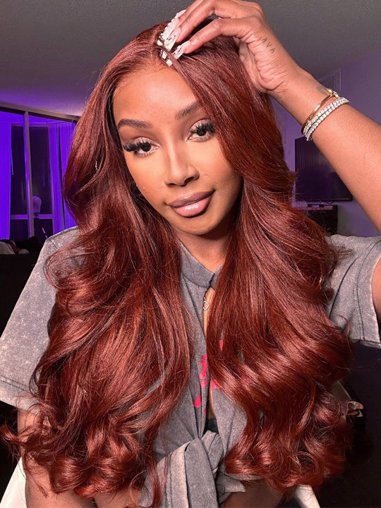 [Clearance] Reddish Brown Body Wave 13x4 Lace Front Human Hair Wigs