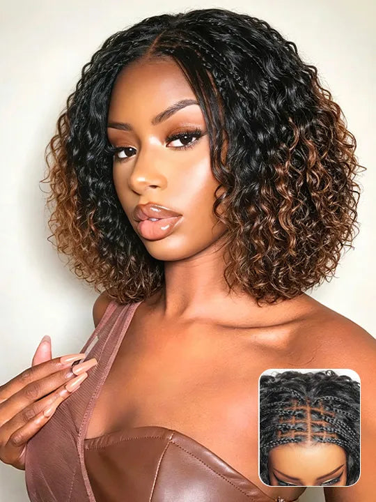 Ombre Brown Water Wave Boho Braided Wig Glueless Boho Braided Human Hair Wigs Kisslove Hair - KissLove Hair