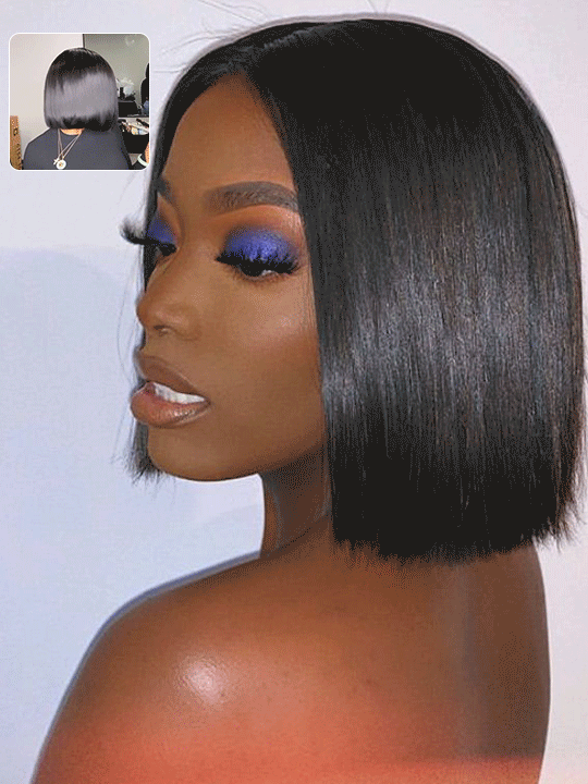 Kisslove Double Drawn Bone Straight/Yaki Straight Hair 13x4 Lace Frontal Bob Wig Invisi-Drawstring Pull GO Wig