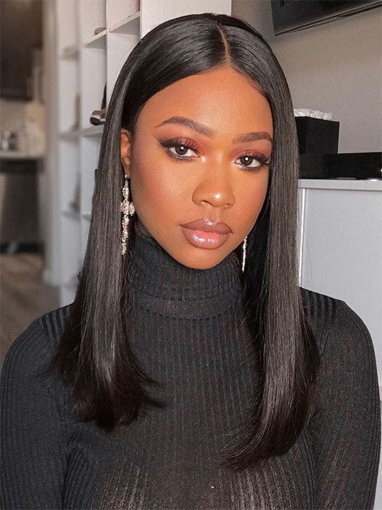 Kisslove Double Drawn Bone Straight/Yaki Straight Hair 13x4 Lace Frontal Bob Wig Invisi-Drawstring Pull GO Wig
