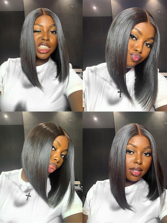 Kisslove Double Drawn Bone Straight/Yaki Straight Hair 13x4 Lace Frontal Bob Wig Invisi-Drawstring Pull GO Wig