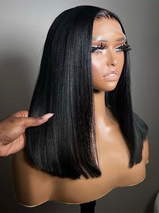 Kisslove Double Drawn Bone Straight/Yaki Straight Hair 13x4 Lace Frontal Bob Wig Invisi-Drawstring Pull GO Wig