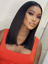 Kisslove Double Drawn Bone Straight/Yaki Straight Hair 13x4 Lace Frontal Bob Wig Invisi-Drawstring Pull GO Wig