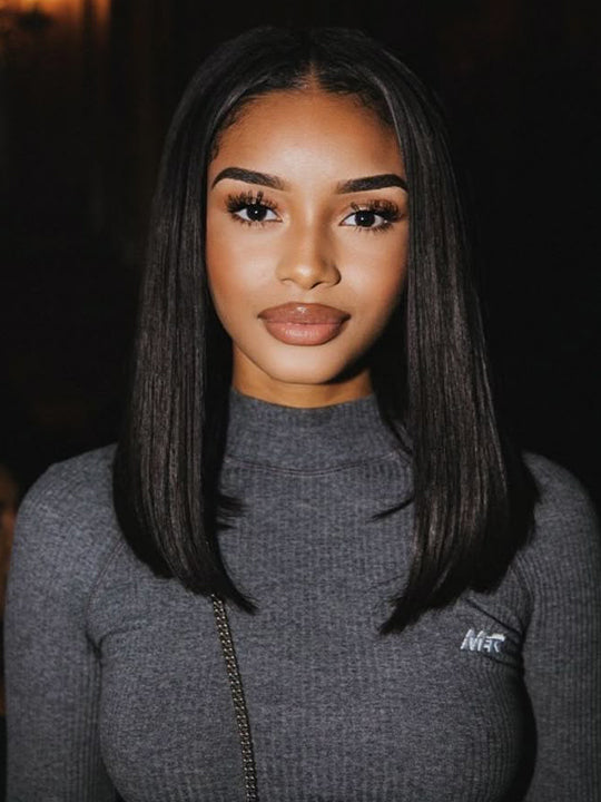 Kisslove Double Drawn Bone Straight/Yaki Straight Hair 13x4 Lace Frontal Bob Wig Invisi-Drawstring Pull GO Wig