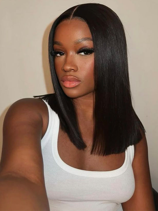 Kisslove Double Drawn Bone Straight/Yaki Straight Hair 13x4 Lace Frontal Bob Wig Invisi-Drawstring Pull GO Wig