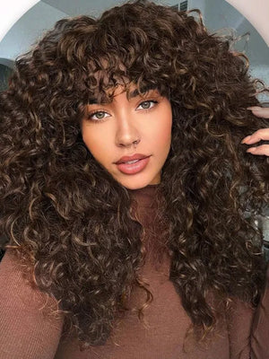[Clearance Sale] Brown Highlight Bouncy Natural Wave Wig Glueless 6x4.5 Lace Wig