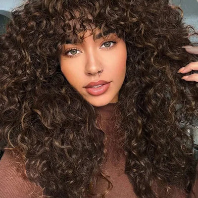 [Clearance Sale] Brown Highlight Bouncy Natural Wave Wig Glueless 6x4.5 Lace Wig
