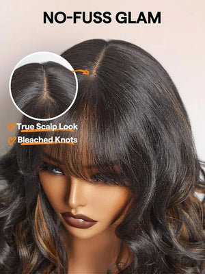 [Clearance Sale] Brown Highlight Bouncy Natural Wave Wig Glueless 6x4.5 Lace Wig - KissLove Hair