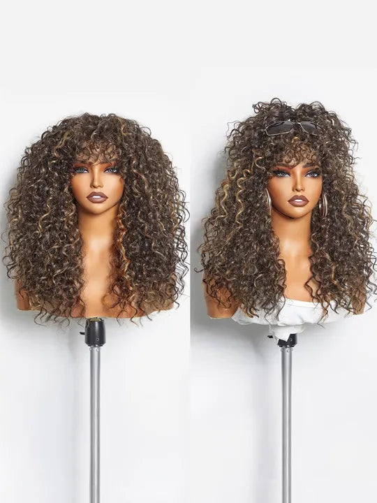 [Clearance Sale] Brown Highlight Bouncy Natural Wave Wig Glueless 6x4.5 Lace Wig - KissLove Hair