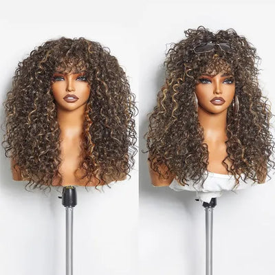 [Clearance Sale] Brown Highlight Bouncy Natural Wave Wig Glueless 6x4.5 Lace Wig