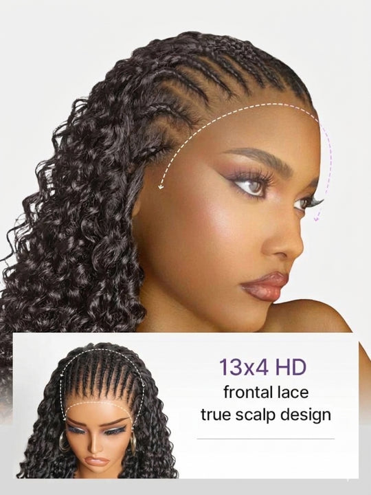 13x4 Lace Frontal Braided Wig Deep Wave Pre Everything Beginner Friendly Human Hair Wigs