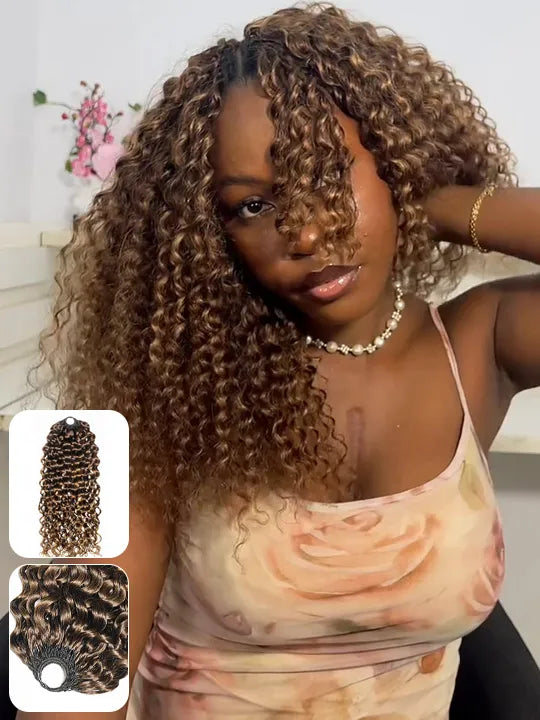 Brown Balayage Water Wave Miracle Knots Crochet Hair Colored Human Hair Extensions for Braids - KissLove Hair