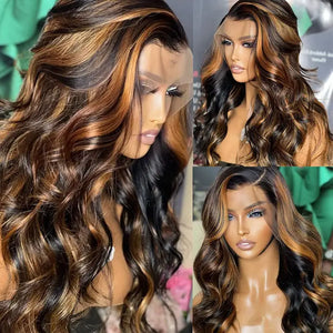 Black Hair with Brown highlights 3D Body Wave Lace Wigs- KissLove Hair