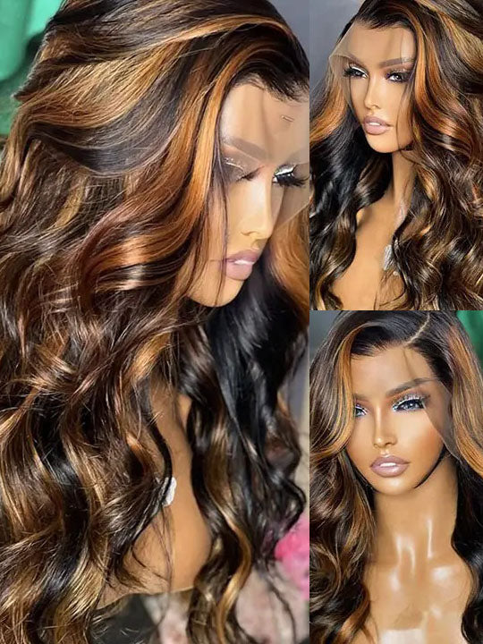 [Vente Flash] perruque de balayage brun à reflets vague de corps 5x5 13x4 13x6 perruques de cheveux humains en dentelle