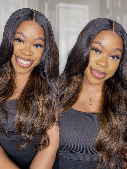 Kisslove Pre Everything Brown Bayalage Highlights 3D Body Wave Wig Pull Go Drawstring Wig