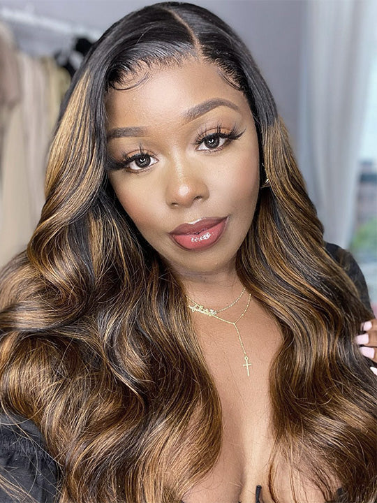 Kisslove Pre Everything Brown Bayalage Highlights 3D Body Wave Wig Pull Go Drawstring Wig