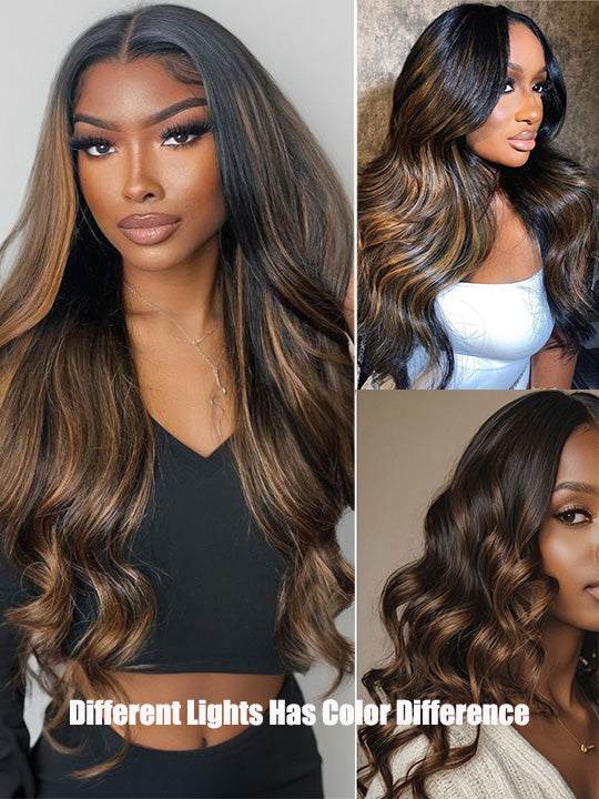 Kisslove Pre Everything Brown Bayalage Highlights 3D Body Wave Wig Pull Go Drawstring Wig