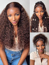 Burmese Curly Brown Highlight 13x6 Lace Frontal Wig Pre Everything Glueless Curly Human Hair Wig