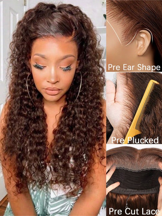 Burmese Curly Brown Highlight 13x6 Lace Frontal Wig Pre Everything Glueless Curly Human Hair Wig