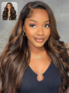 Kisslove Invisi-Drawstring Snug Fit 360 Lace Wig Glueless Black Hair With Brown Highlights