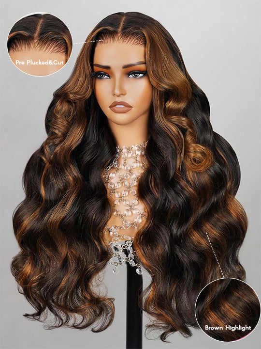 Kisslove Pre-Bleached Snug Fit 360 Lace Wig Glueless Black Hair With Brown Highlights