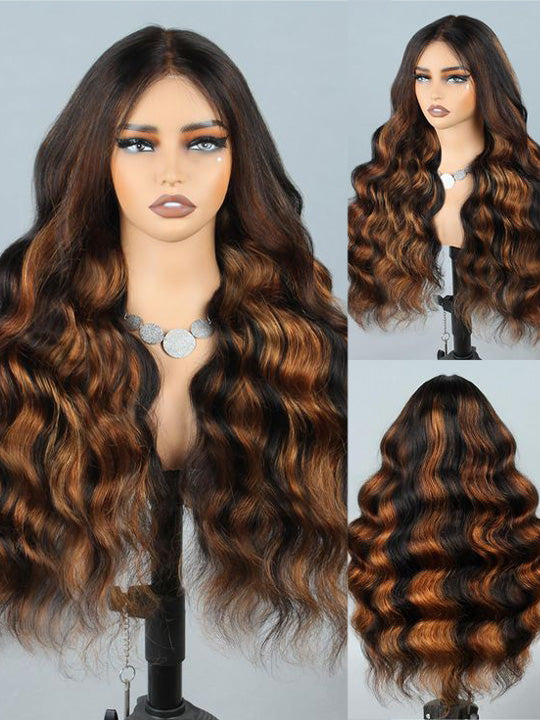 [2 Wigs=$159] Glueless Yaki Straight 13x4 Bob Lace Wig & Brown Highlights 5x5  Lace Closure Body Wave Wig