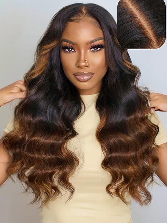 [80% Off] Ombre Brown Loose Body Wave 360 Lace Wig with Rich Brown Highlight Human Hair Wig