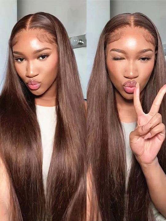 Brown Wig Straight Human Hair Lace Front Wigs- KissLove Hair