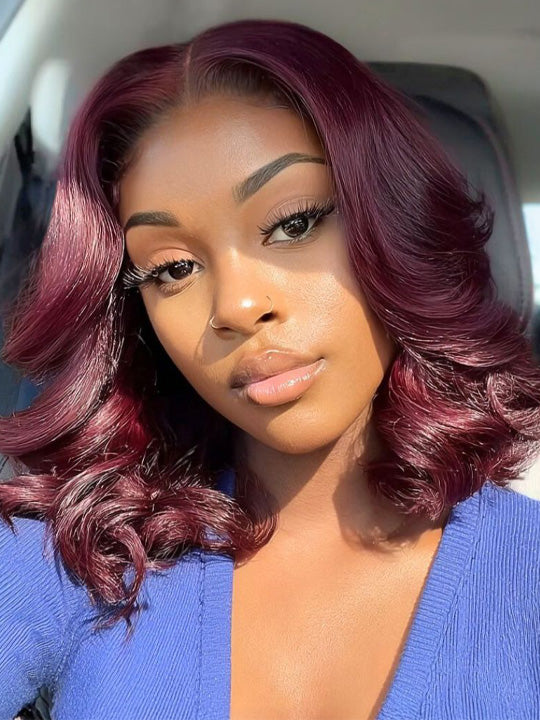 Kisslove Hair Burgundy Color 7x5 Glueless Body Wave Bob Wig Pre Styled Salon Design Human Hair Wigs