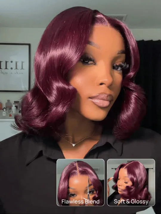 Kisslove Hair Burgundy Color 7x5 Glueless Body Wave Bob Wig Pre Styled Salon Design Human Hair Wigs