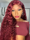 [18"=$99] Burgundy Color Deep Wave 13x4 Lace Frontal Wig 2 Days Fast Shipping