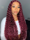 [Clearance] Burgundy Color Deep Wave 13x4 Lace Frontal Wig 2 Days Fast Shipping