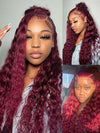 [18"=$99] Burgundy Color Deep Wave 13x4 Lace Frontal Wig 2 Days Fast Shipping