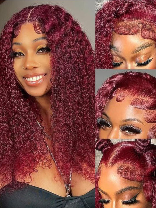 [18"=$99] Burgundy Color Deep Wave 13x4 Lace Frontal Wig 2 Days Fast Shipping