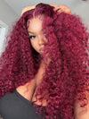 [18"=$99] Burgundy Color Deep Wave 13x4 Lace Frontal Wig 2 Days Fast Shipping