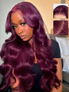 Perruque frontale en dentelle 360 ​​bordeaux, cheveux humains ondulés 3D, nœuds pré-épilés et blanchis