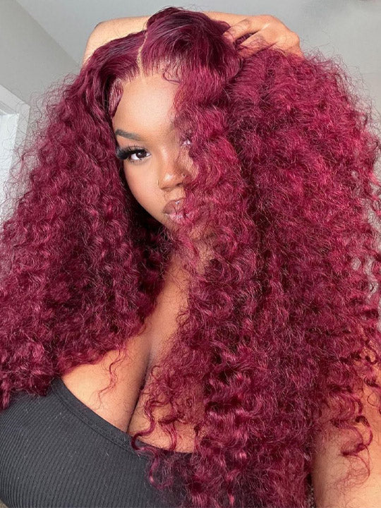 Burgundy Hair Deep Wave Wig 13x4 13x6 Lace Frontal Wigs - KissLove