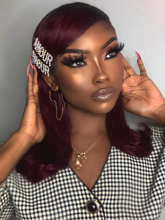 [Clearance] Burgundy Color Deep Wave 13x4 Lace Frontal Wig 2 Days Fast Shipping