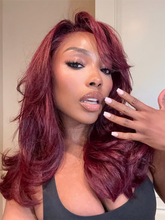 [90% Off] Burgundy/Reddish Body Wave Invisi-Strap 360 Lace Wig Glueless Lace Wigs for Sale