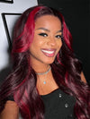 Burgundy With Red Highlights 3D Body Wave 5x5 13x4 13x6 Lace Frontal Human Hair Wigs