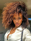 [3 In 1 Half Wig] Ombre Chocolate Brown to Chestnut Brown Highlights Hair Kinky Curly Flip Over Glueless Half Wig