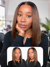 Ombre Mocha Brown Yaki Straight Bob Wig Pre Cut Pre Bleached Glueless Ready To Wear Wig
