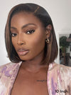 Ombre Mocha Brown Yaki Straight Bob Wig Pre Cut Pre Bleached Glueless Ready To Wear Wig
