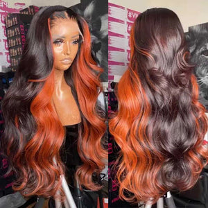 Chocolate Brown With Ginger Highlights 3D Body Wave Lace Frontal Wigs - KissLove Hair