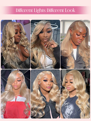 Ash Blonde Layered & Curtain Bangs 3D Body Wave 13x6 Lace Frontal Pull Go Human Hair Wigs - KissLove Hair