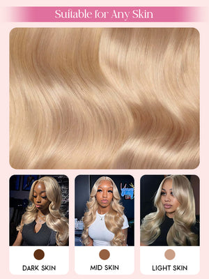 Ash Blonde Layered & Curtain Bangs 3D Body Wave 13x6 Lace Frontal Pull Go Human Hair Wigs - KissLove Hair