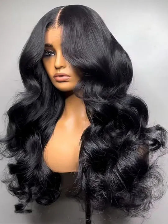 3D Body Wave Wig With Curtain Bangs 5x5 HD Lace Wigs 14A Virgin Human Hair Wigs